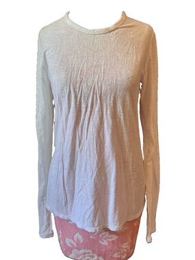 James Perse White Cotton Modal Long Sleeve Top Size 4 XL Scoop Neck Shirt